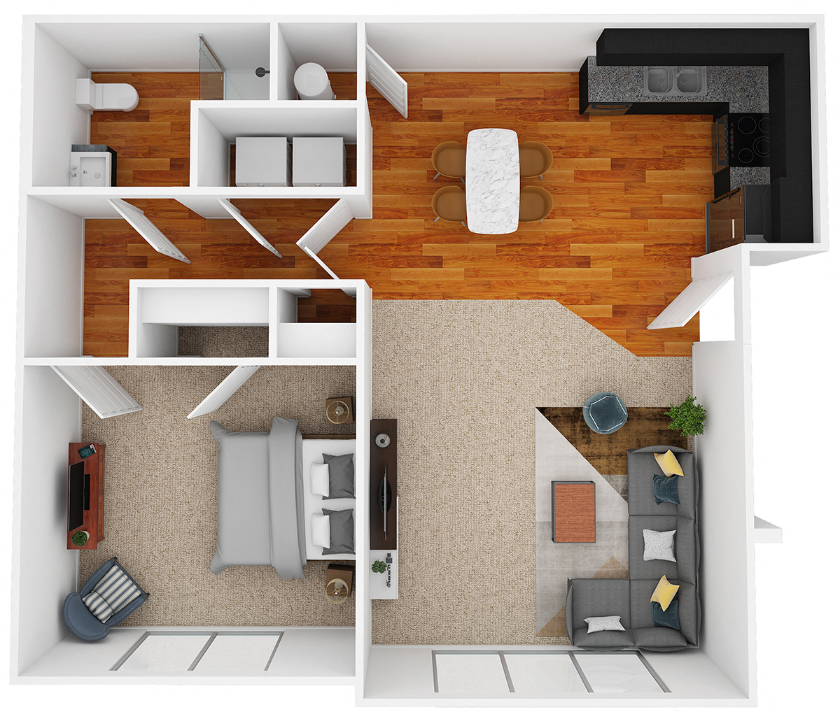 Floor plan for 1 bed, 1 bath, 800 sqft